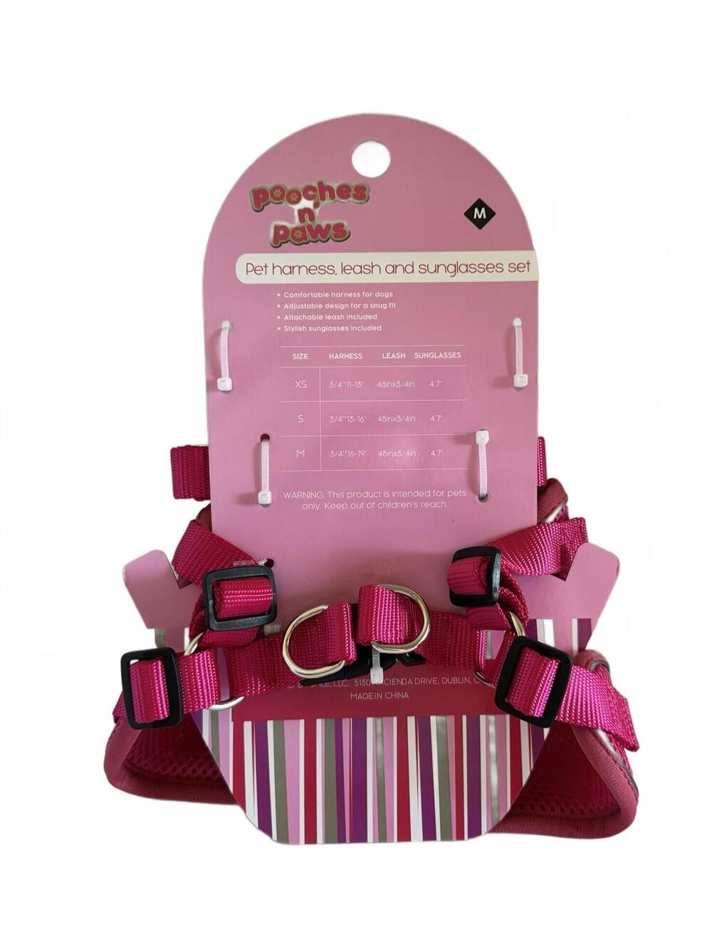 Pooches n Paws M Hot Pink Pet Harness, Leash, & Star Yellow Sunglasses Set, NWT - Picture 2 of 3